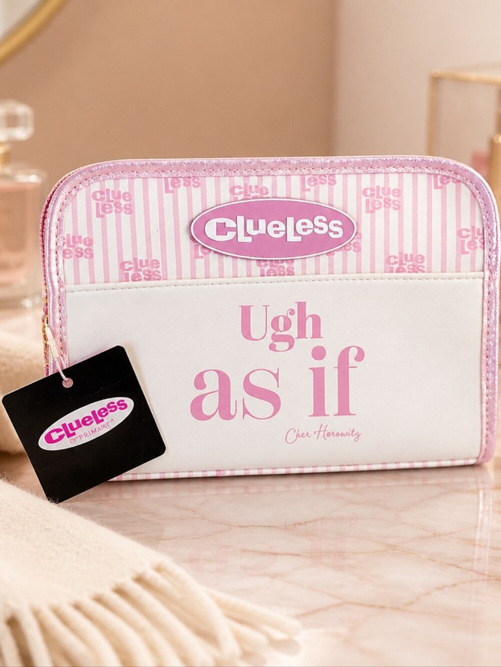 Clueless 'Ugh As If' Pink & White Cosmetic Case